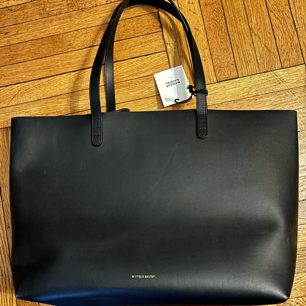 Mansur Gavriel Black Smooth Leather Tote with Gold Logo
